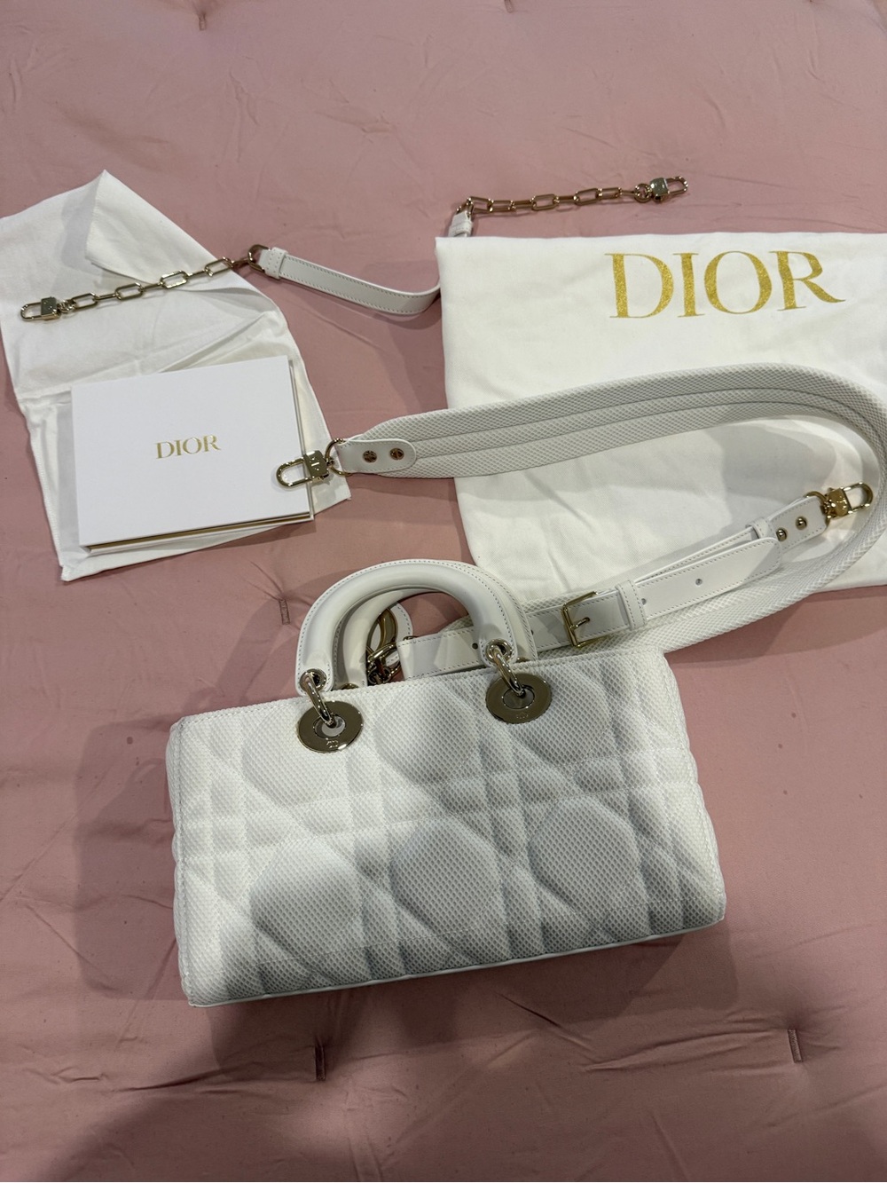 Dior White Quilted Lady Dior D-Joy Shoulder Bag with Gold Hardware